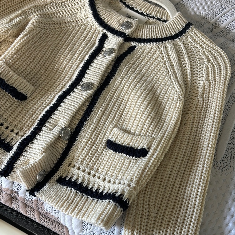 Ba&sh Paris Cream and navy Cardigan Sweater